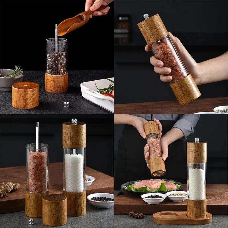 Manual Sea Salt Pepper Grinder, Cylindrical Wooden Salt and Pepper Grinder, Kitchen Seasoning Tool Manual Sea Salt Pepper Grinder, Cylindrical Wooden Salt and Pepper Grinder, Kitchen Seasoning Tool